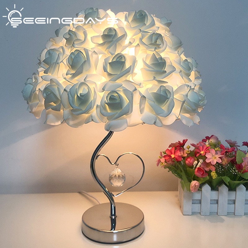 European Style Creative Roses Crystal Lamp for Bedroom Living Room Bedside Lamp Study Desk Lamp LED Night Lamp Home Decor Luxury